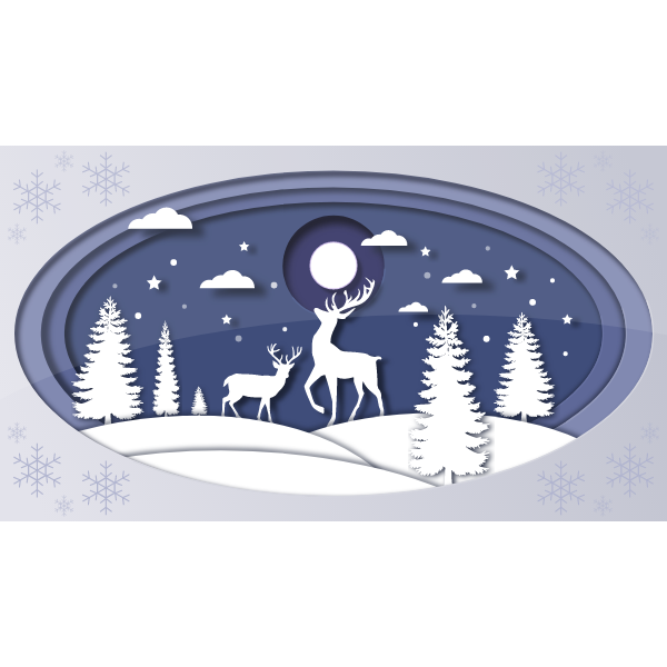 Reindeer in Snow Landscape - Cut Paper